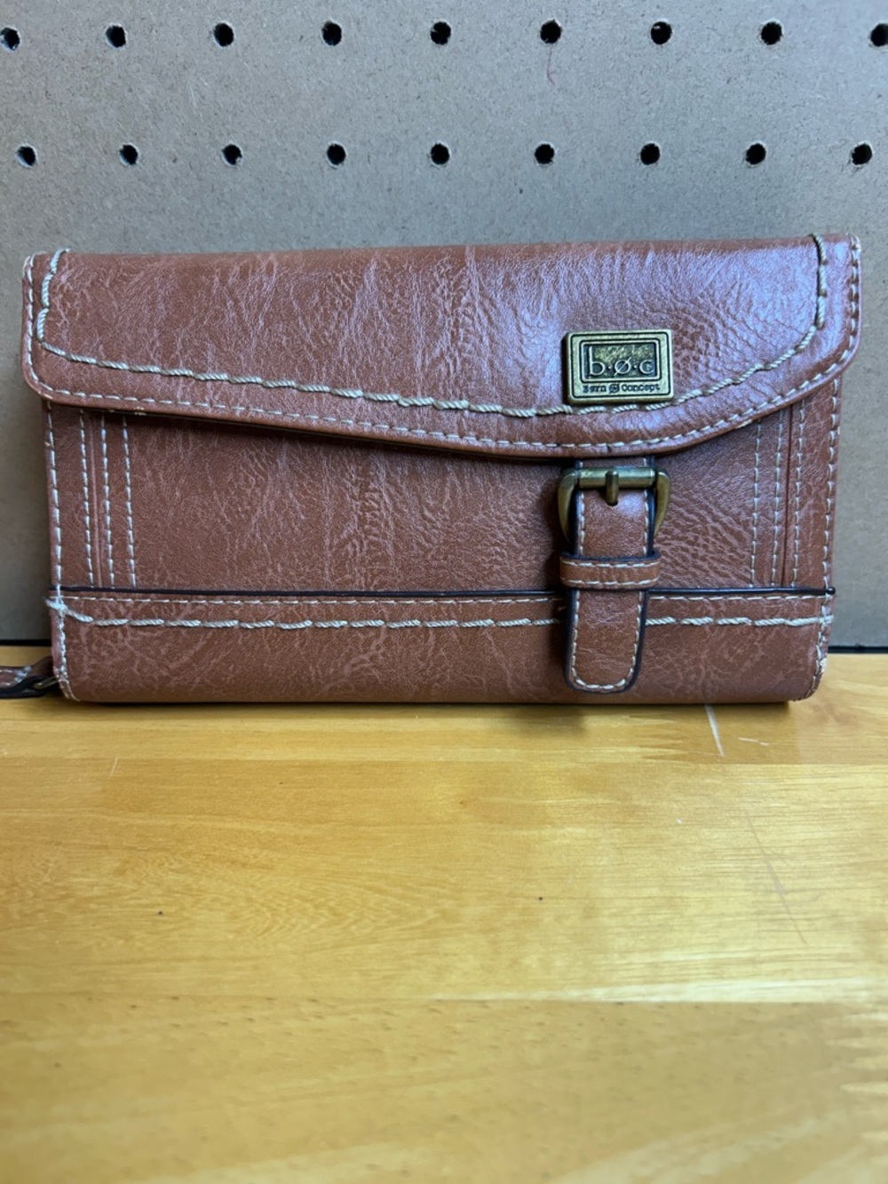 B.O.C. Brown Leather Wallet Clutch, Multiple‎ Compartments